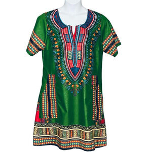 Lapogee Dashiki Shift Dress Sz Large Ethnic Boho Colorful Knee Length Pockets